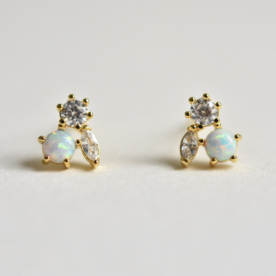 Petite Jardin Opal & CZ studs - Goldmakers Fine Jewelry