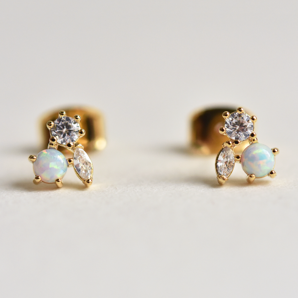 Petite Jardin Opal & CZ studs - Goldmakers Fine Jewelry