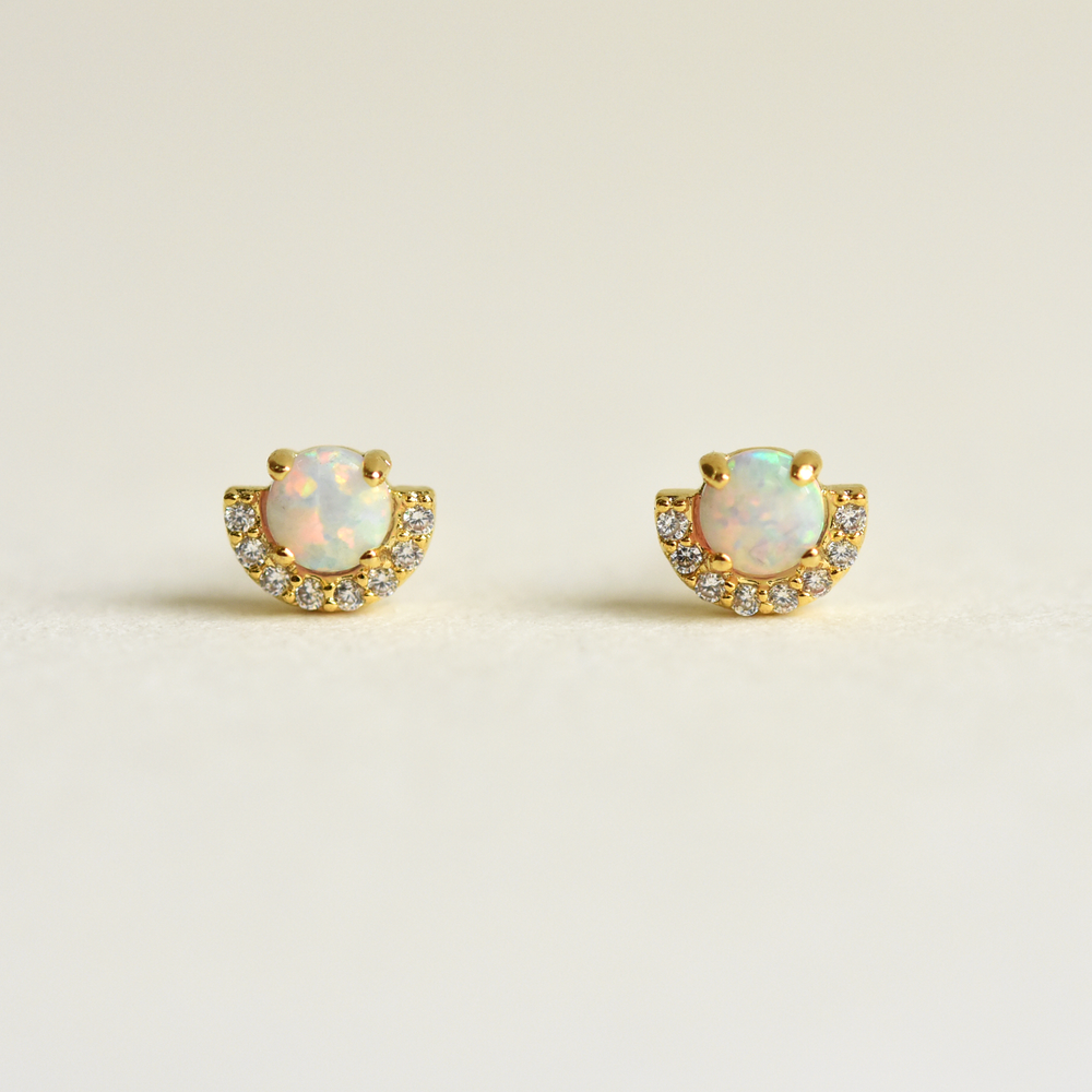 Petite Opal Halo Studs - Goldmakers Fine Jewelry