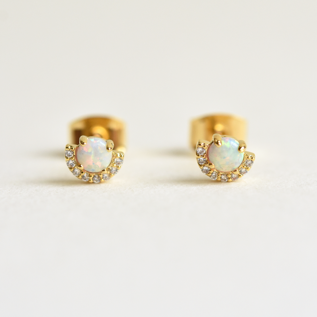 Petite Opal Halo Studs - Goldmakers Fine Jewelry