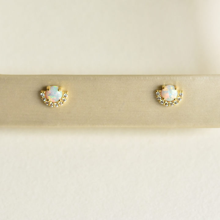 Petite Opal Halo Studs - Goldmakers Fine Jewelry