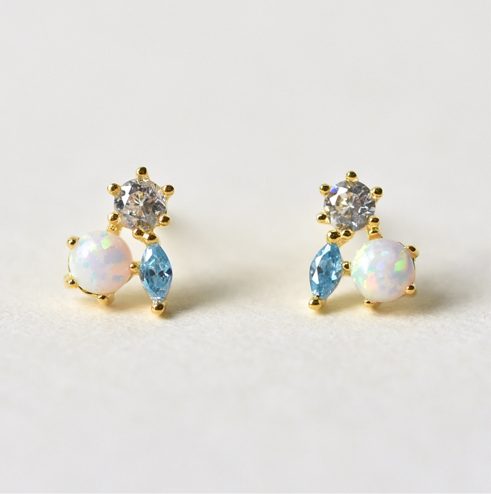 Petite Jardin Opal & Turquoise CZ Studs - Goldmakers Fine Jewelry