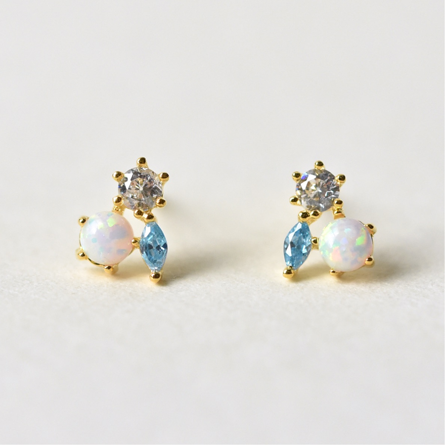 Petite Jardin Opal & Turquoise CZ Studs - Goldmakers Fine Jewelry