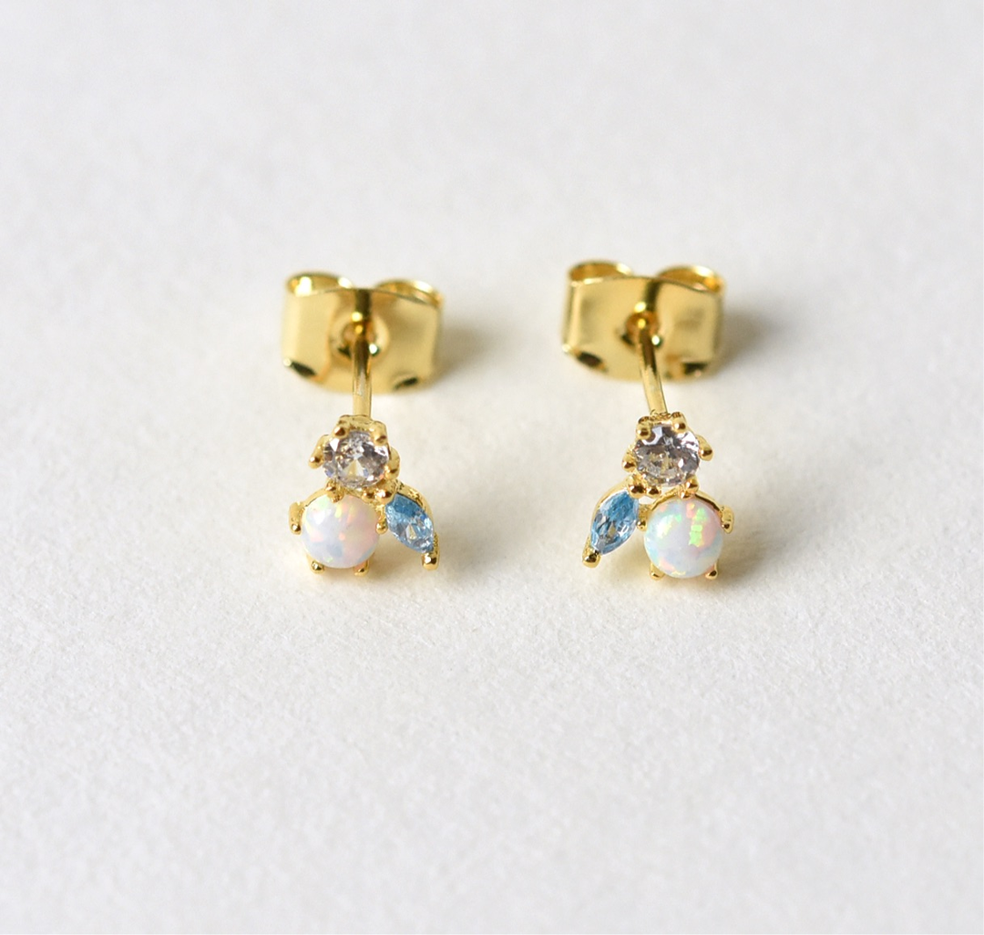 Petite Jardin Opal & Turquoise CZ Studs - Goldmakers Fine Jewelry