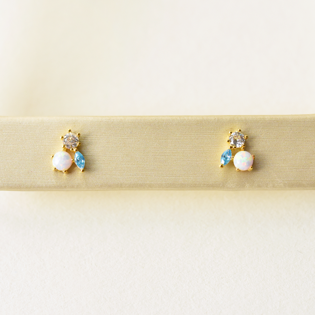 Petite Jardin Opal & Turquoise CZ Studs - Goldmakers Fine Jewelry