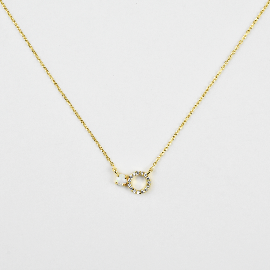 Petite Opal Halo Necklace - Goldmakers Fine Jewelry