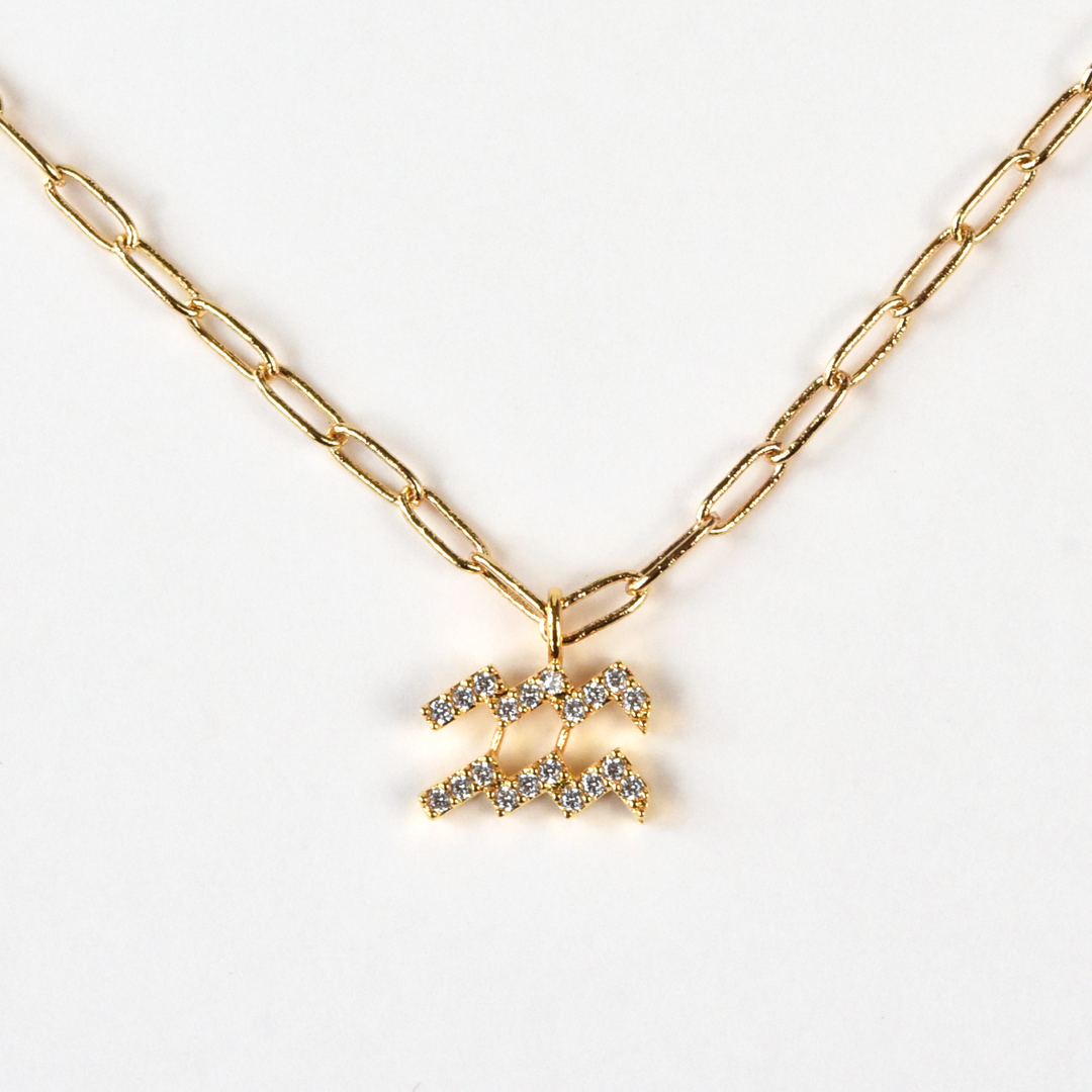 Zodiac Necklace on Paperclip Chain - Goldmakers Fine Jewelry