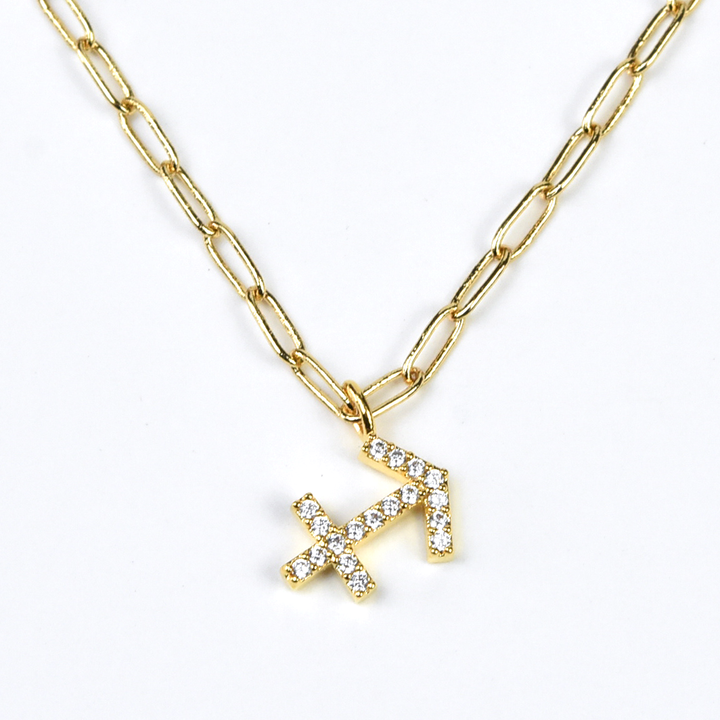 Zodiac Necklace on Paperclip Chain - Goldmakers Fine Jewelry