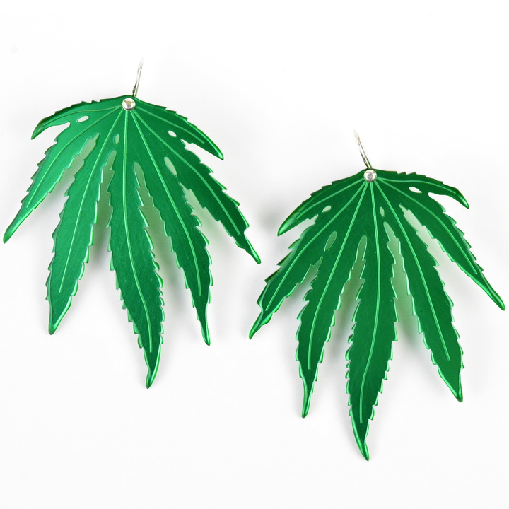 Large Sativa Weed Leaf Earrings - Goldmakers Fine Jewelry