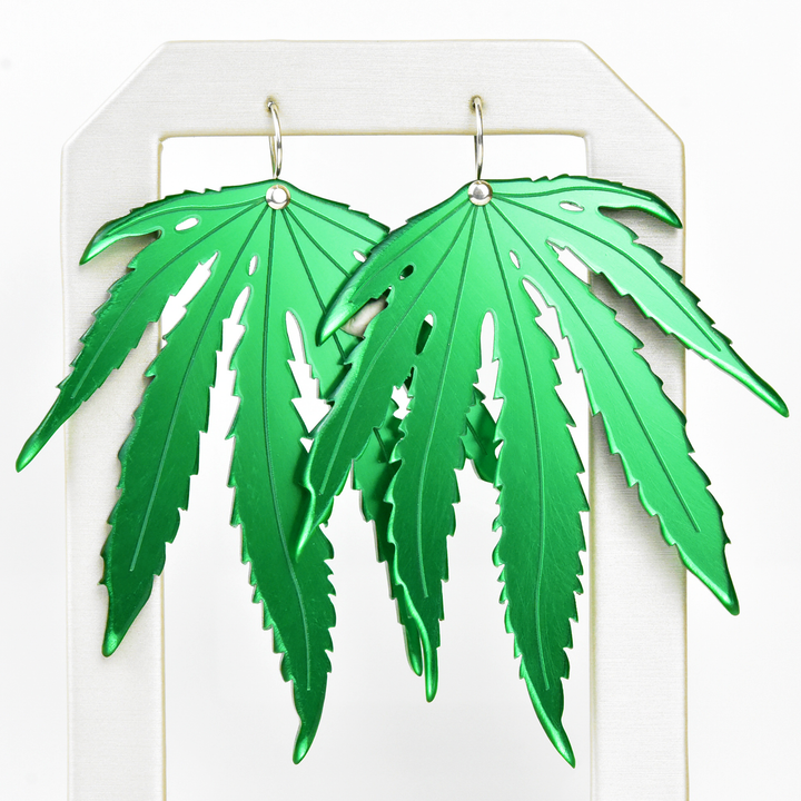 Large Sativa Weed Leaf Earrings - Goldmakers Fine Jewelry