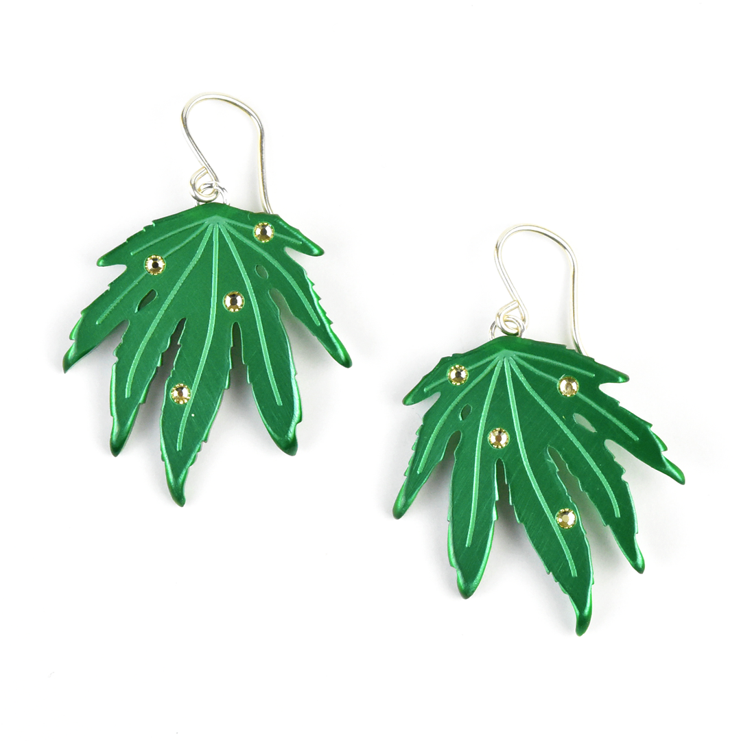 Small Sativa Weed Leaf Earrings - Goldmakers Fine Jewelry
