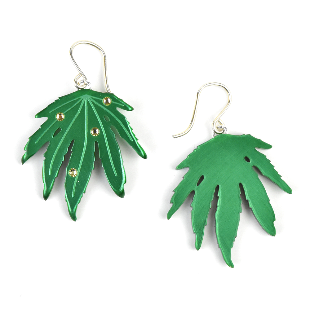 Small Sativa Weed Leaf Earrings - Goldmakers Fine Jewelry