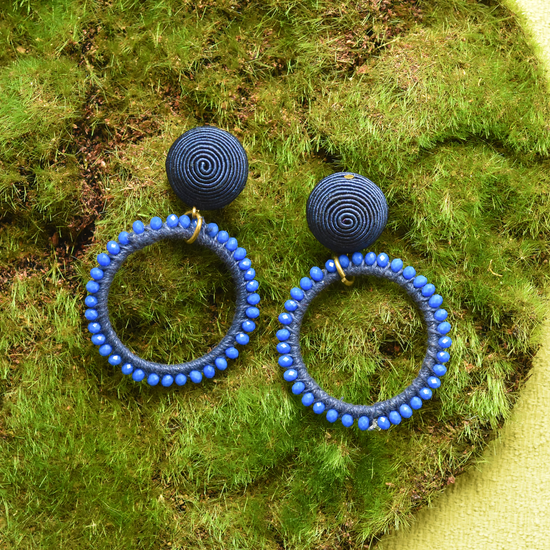 Blue Beaded Loop Earrings - Goldmakers Fine Jewelry