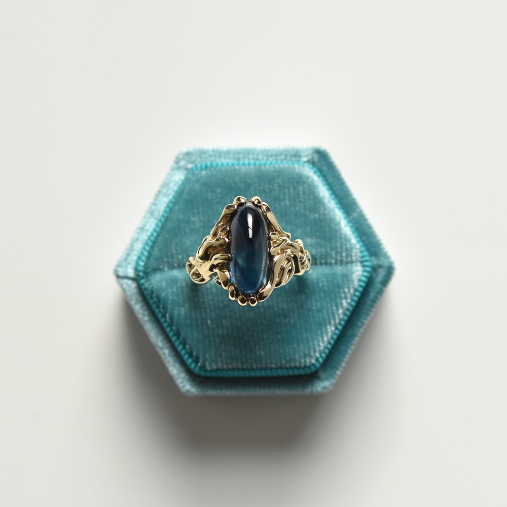 Blue Tourmaline Nouveau Ring in 14k Gold - Goldmakers Fine Jewelry