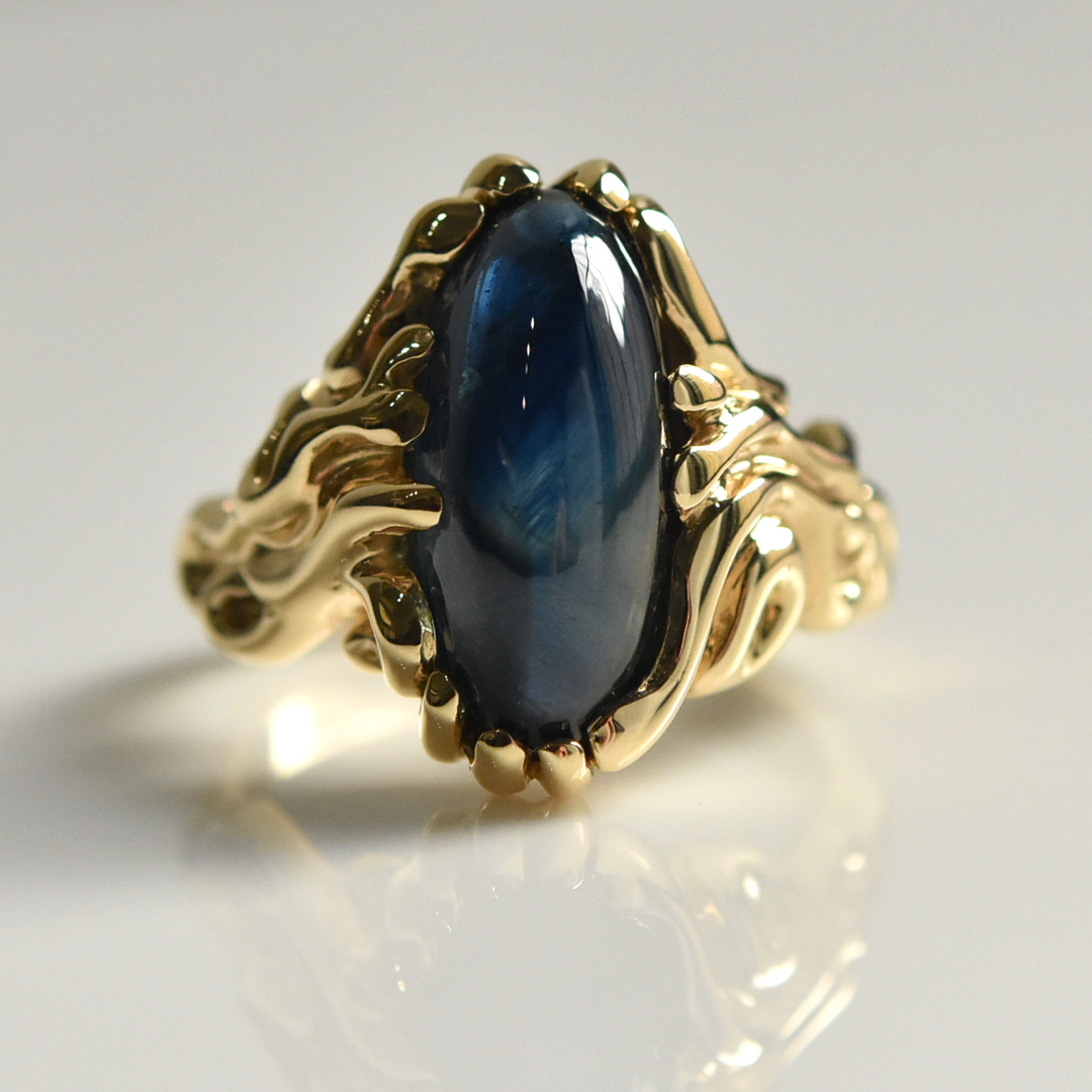 Blue Tourmaline Nouveau Ring in 14k Gold