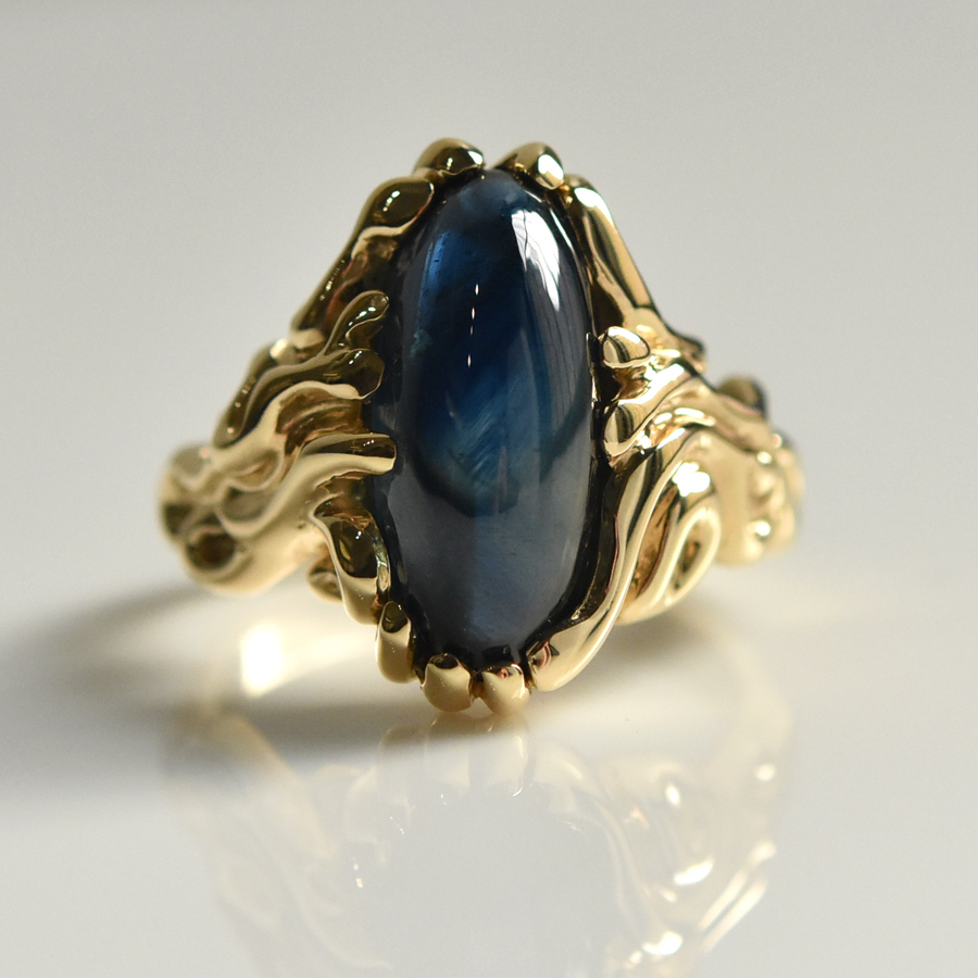 Blue Tourmaline Nouveau Ring in 14k Gold - Goldmakers Fine Jewelry