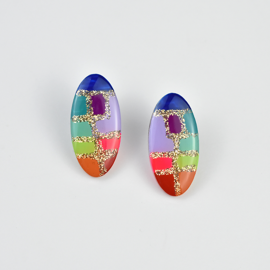 Rainbow Abstract Art Glitter Studs - Goldmakers Fine Jewelry