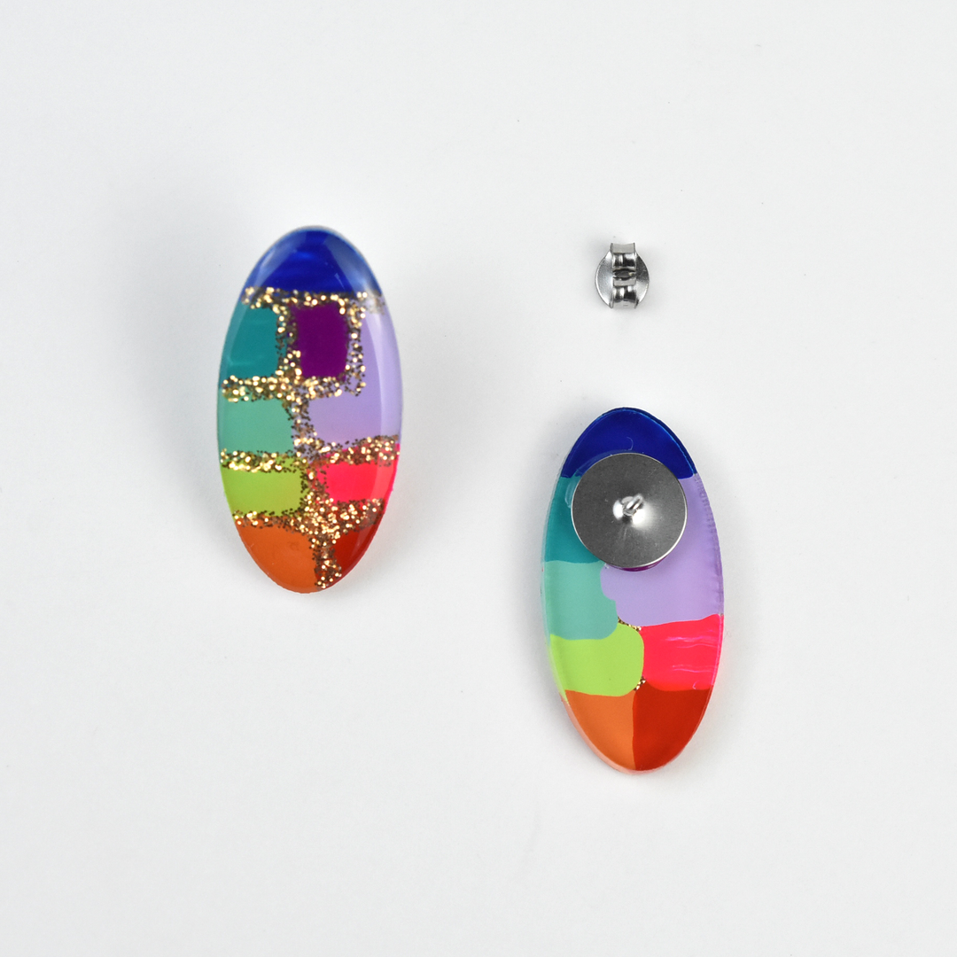 Rainbow Abstract Art Glitter Studs - Goldmakers Fine Jewelry