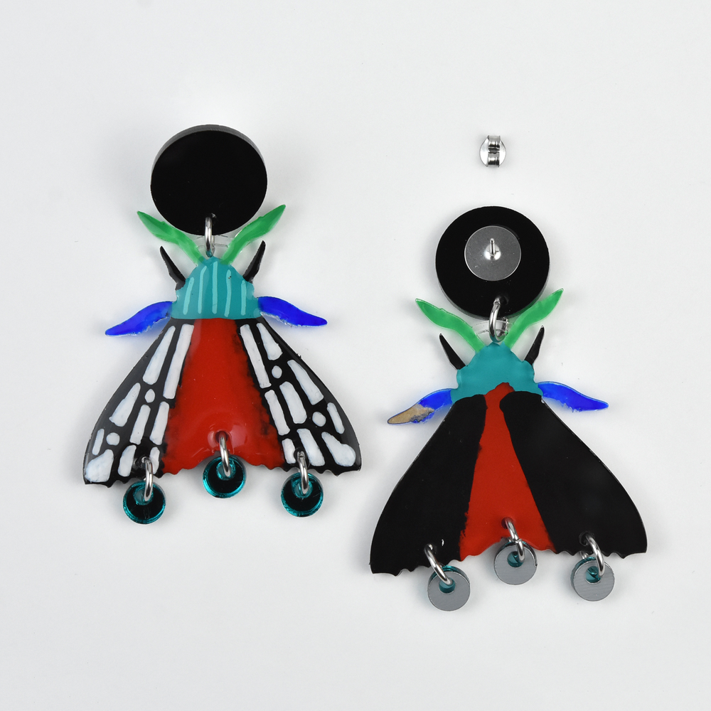 Black and Red Geometric Moth Earrings - Goldmakers Fine Jewelry