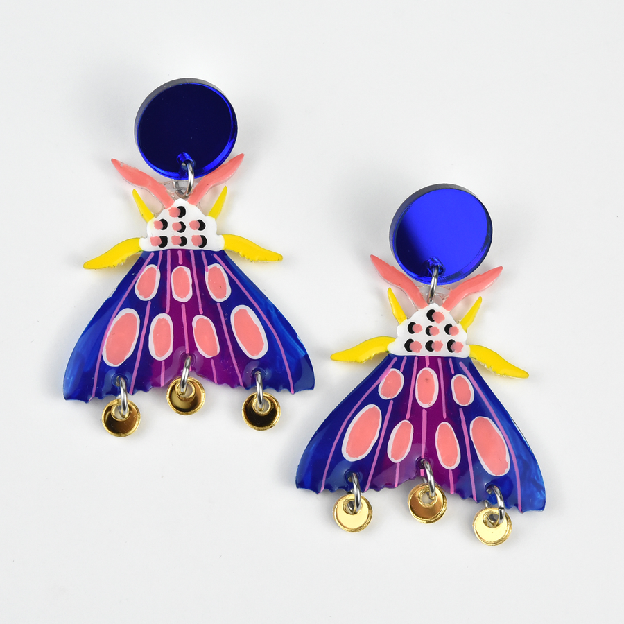 Blue Geometric Moth Earrings - Goldmakers Fine Jewelry