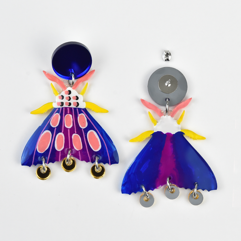 Blue Geometric Moth Earrings - Goldmakers Fine Jewelry