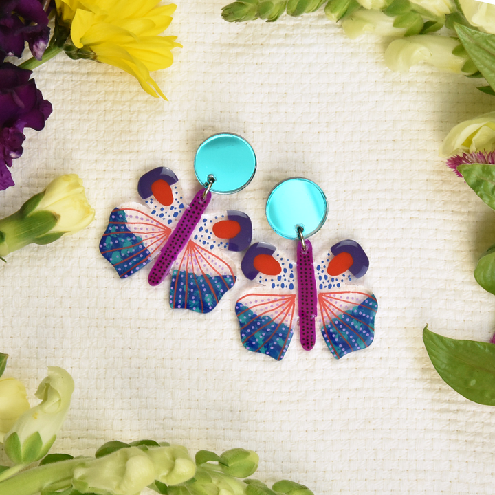 Colorful Purple Geometric Butterfly Earrings - Goldmakers Fine Jewelry