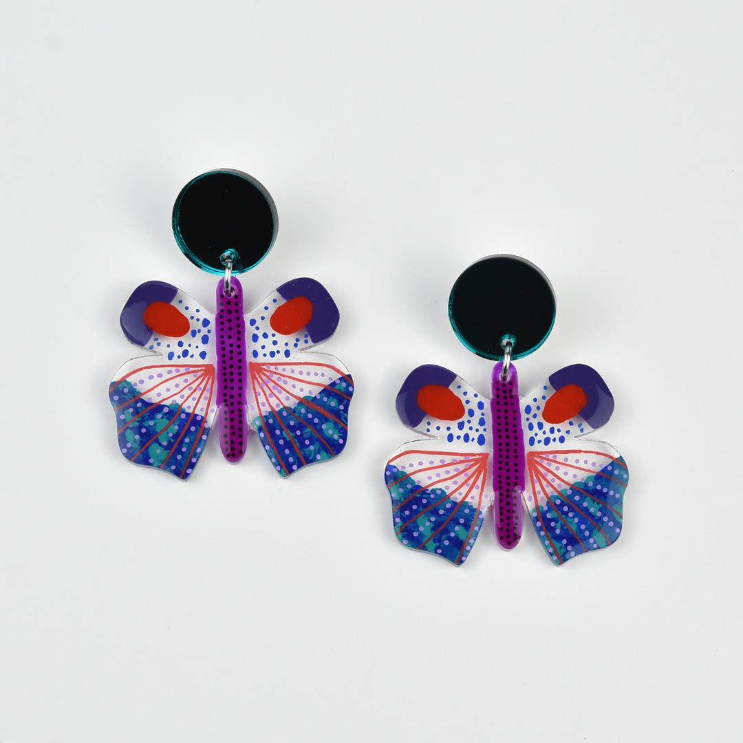 Colorful Purple Geometric Butterfly Earrings - Goldmakers Fine Jewelry
