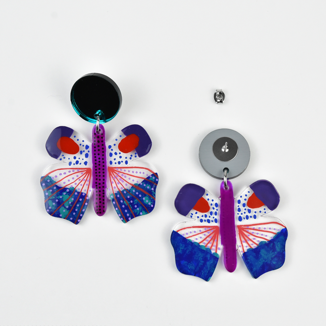 Colorful Purple Geometric Butterfly Earrings - Goldmakers Fine Jewelry