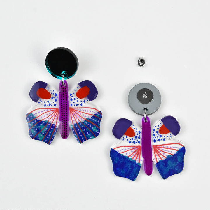 Colorful Purple Geometric Butterfly Earrings - Goldmakers Fine Jewelry