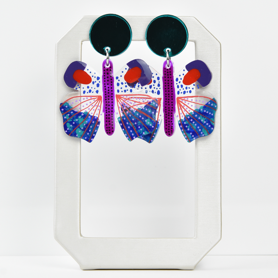 Colorful Purple Geometric Butterfly Earrings - Goldmakers Fine Jewelry