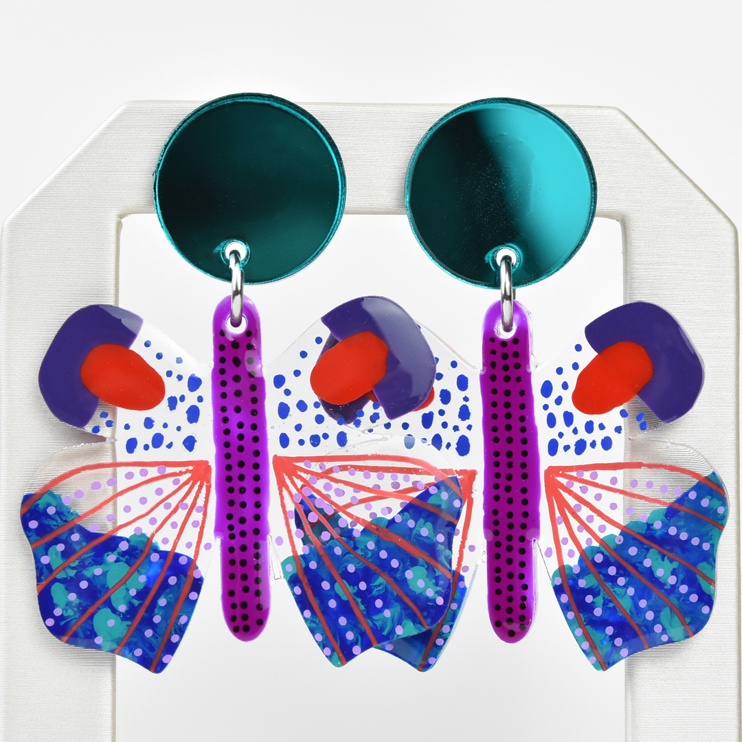 Colorful Purple Geometric Butterfly Earrings - Goldmakers Fine Jewelry