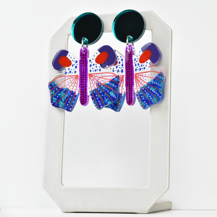 Colorful Purple Geometric Butterfly Earrings - Goldmakers Fine Jewelry