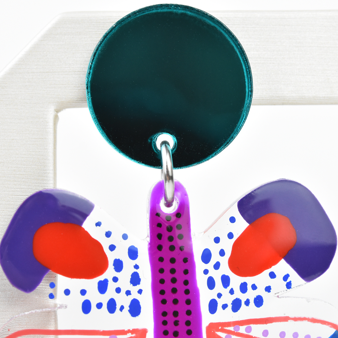 Colorful Purple Geometric Butterfly Earrings - Goldmakers Fine Jewelry