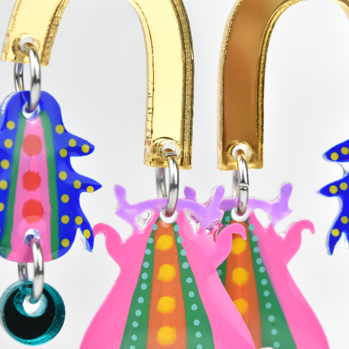 Geometric Colorful Arch Insect Earrings - Goldmakers Fine Jewelry
