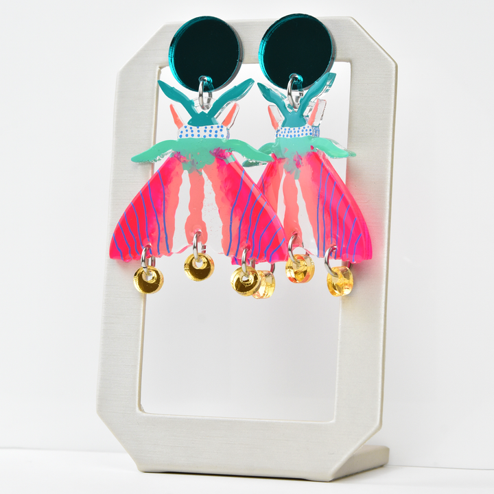 Neon Pink Geometric Moth Earrings - Goldmakers Fine Jewelry
