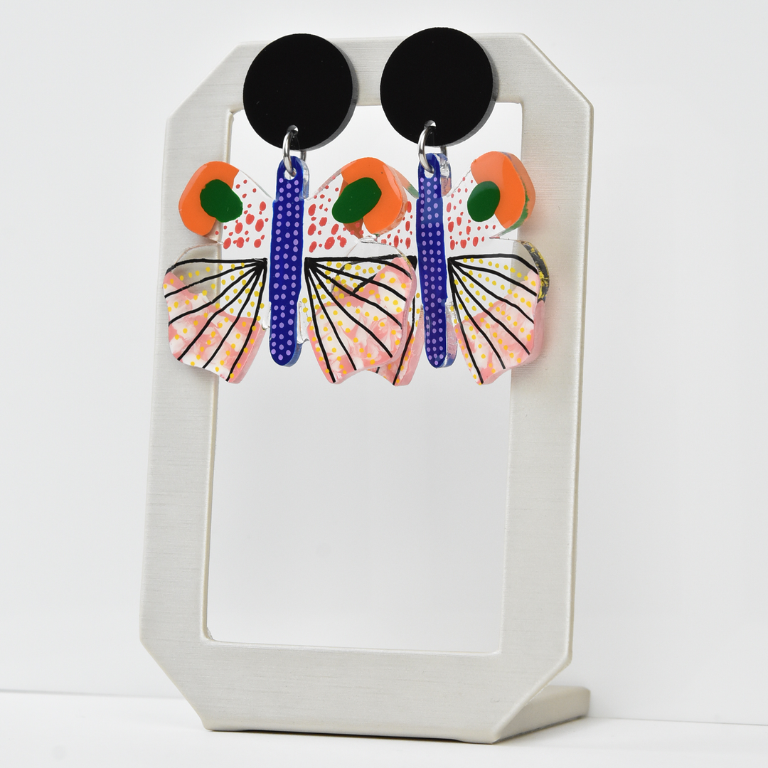 Orange and Black Geometric Moth Earrings - Goldmakers Fine Jewelry