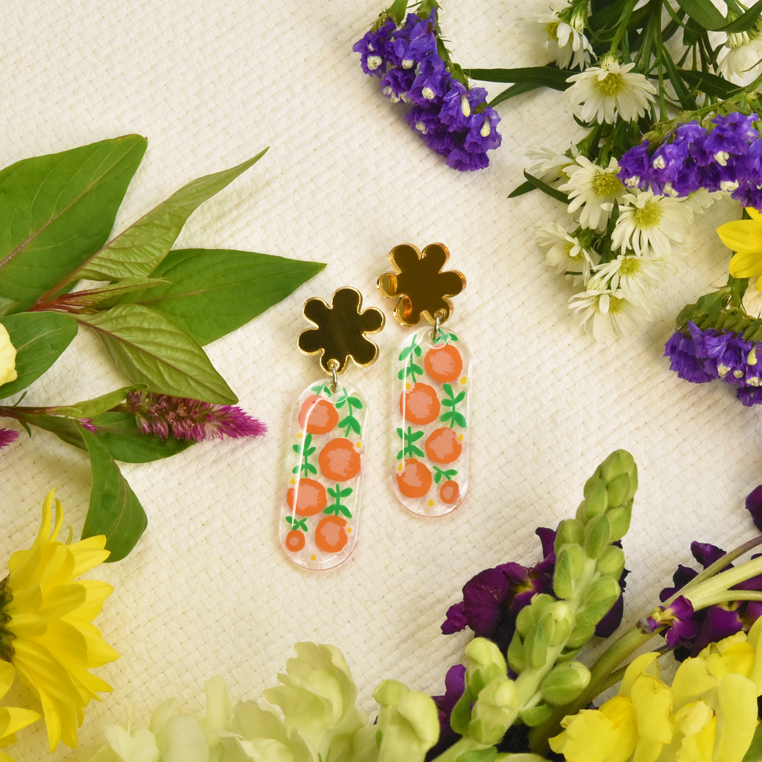 Orange Blossom Flower Resin Earrings - Goldmakers Fine Jewelry