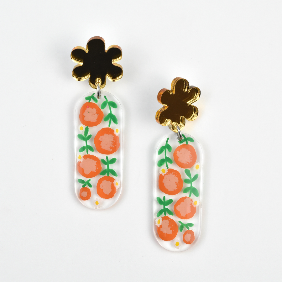Orange Blossom Flower Resin Earrings - Goldmakers Fine Jewelry