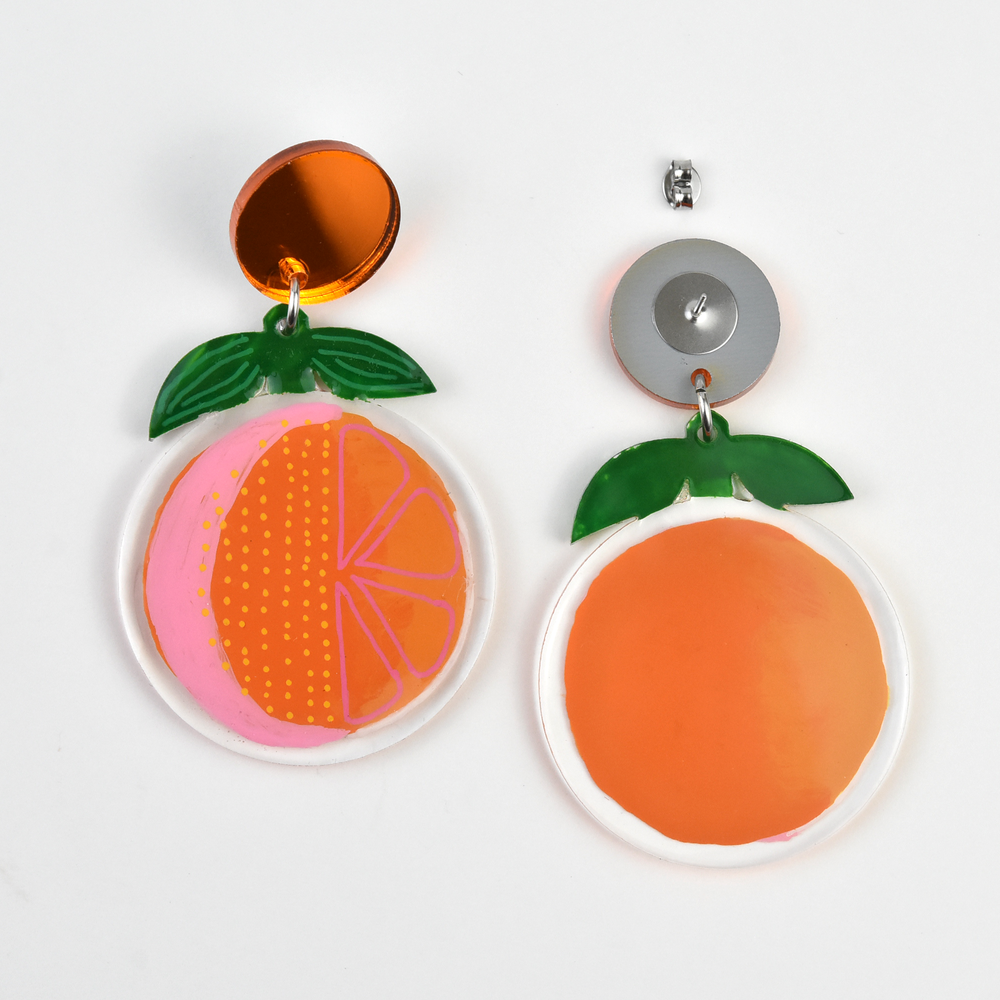 Hand Painted Orange Fruit Earrings - Goldmakers Fine Jewelry