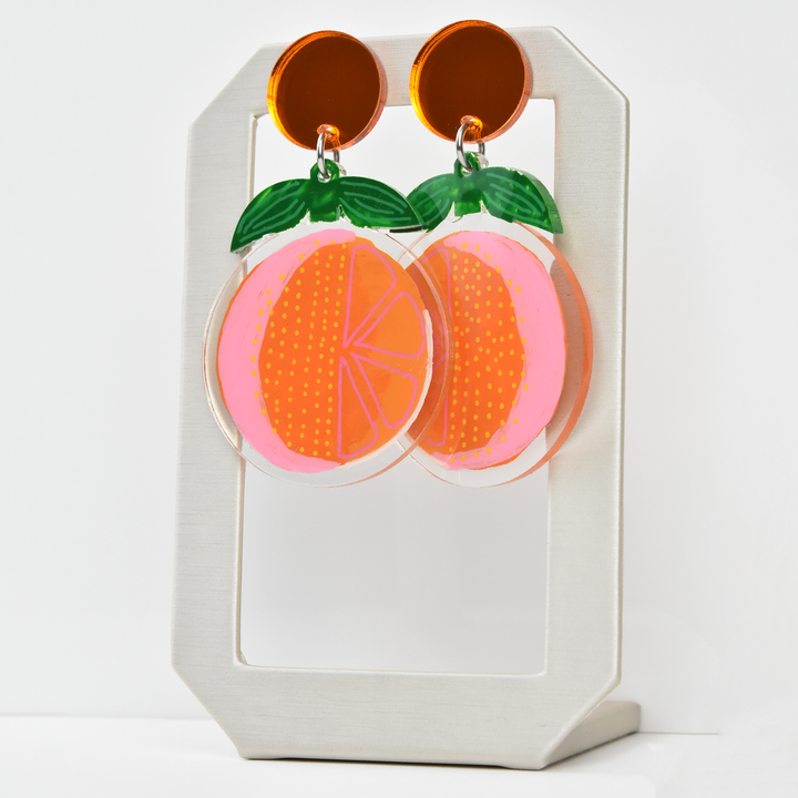 Hand Painted Orange Fruit Earrings - Goldmakers Fine Jewelry