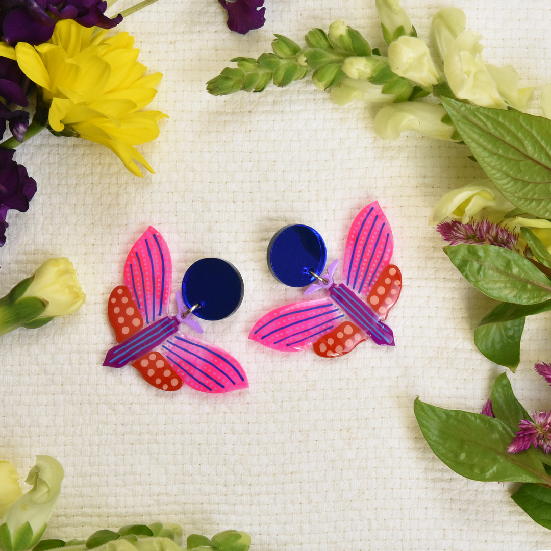 Purple and Red Geometric Butterfly Earrings - Goldmakers Fine Jewelry