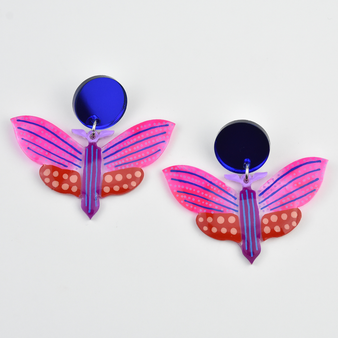 Purple and Red Geometric Butterfly Earrings - Goldmakers Fine Jewelry