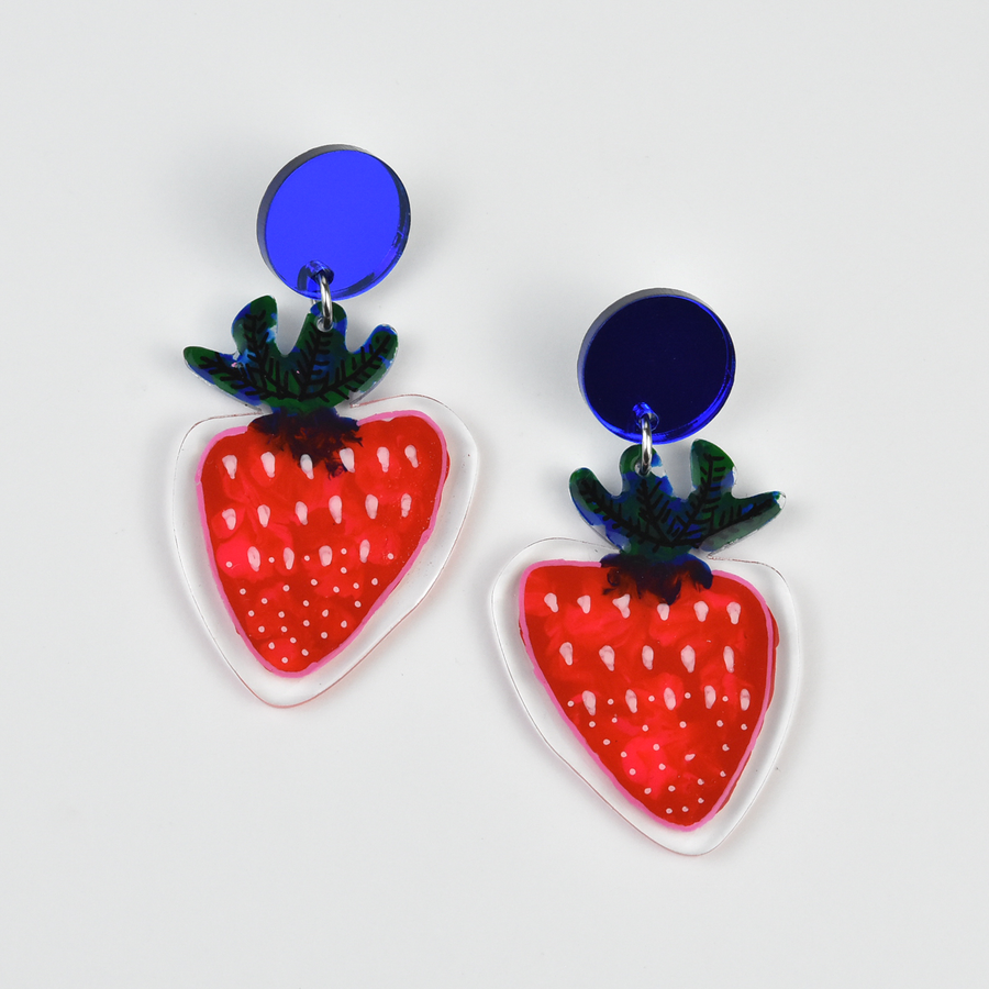 Hand Painted Strawberry Earrings - Goldmakers Fine Jewelry