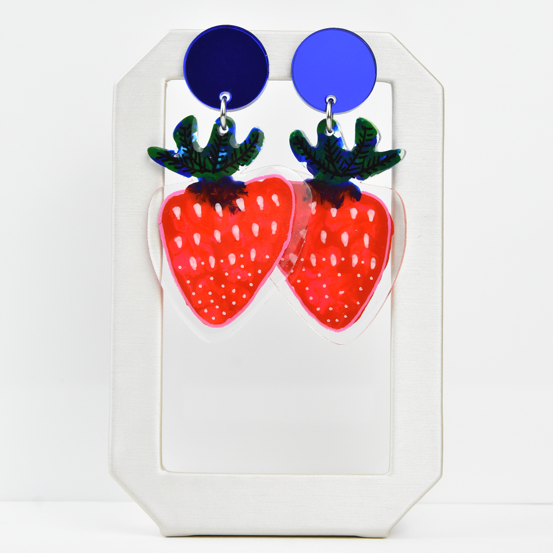 Hand Painted Strawberry Earrings - Goldmakers Fine Jewelry