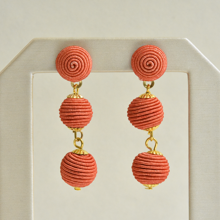 Coral Woven Three Drop Earrings - Goldmakers Fine Jewelry