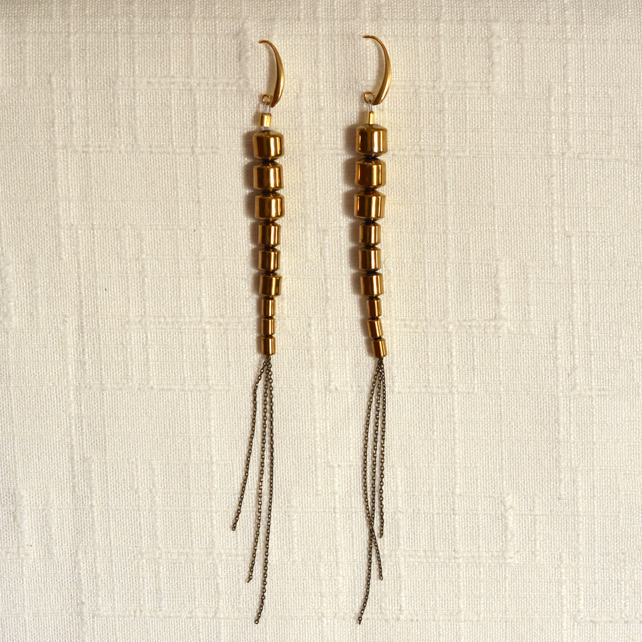 Gold Plated Hematite Chain Earrings - Goldmakers Fine Jewelry