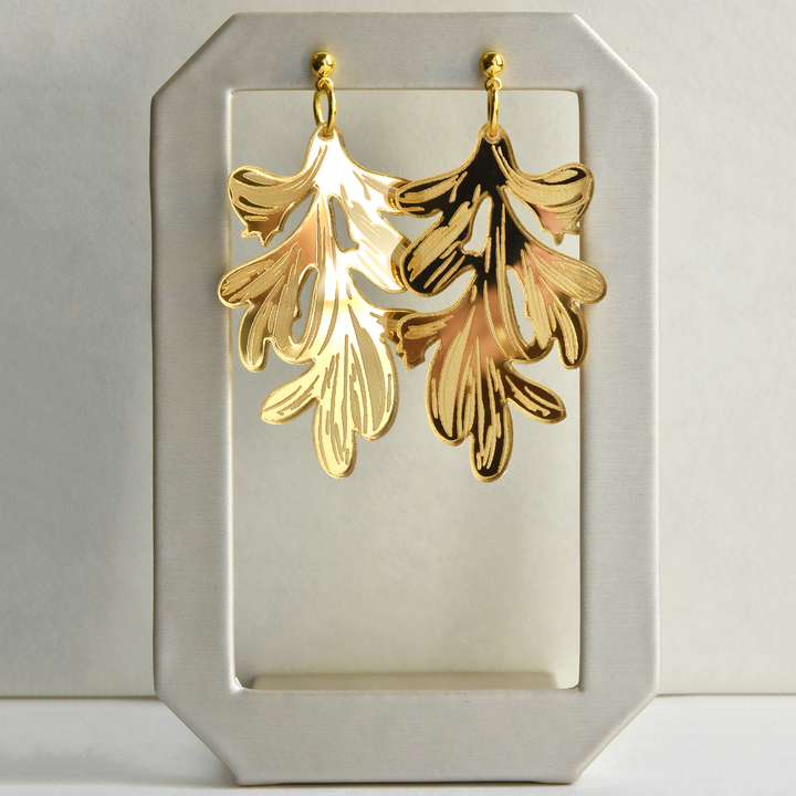 Gold Flower Leaf Earrings - Goldmakers Fine Jewelry