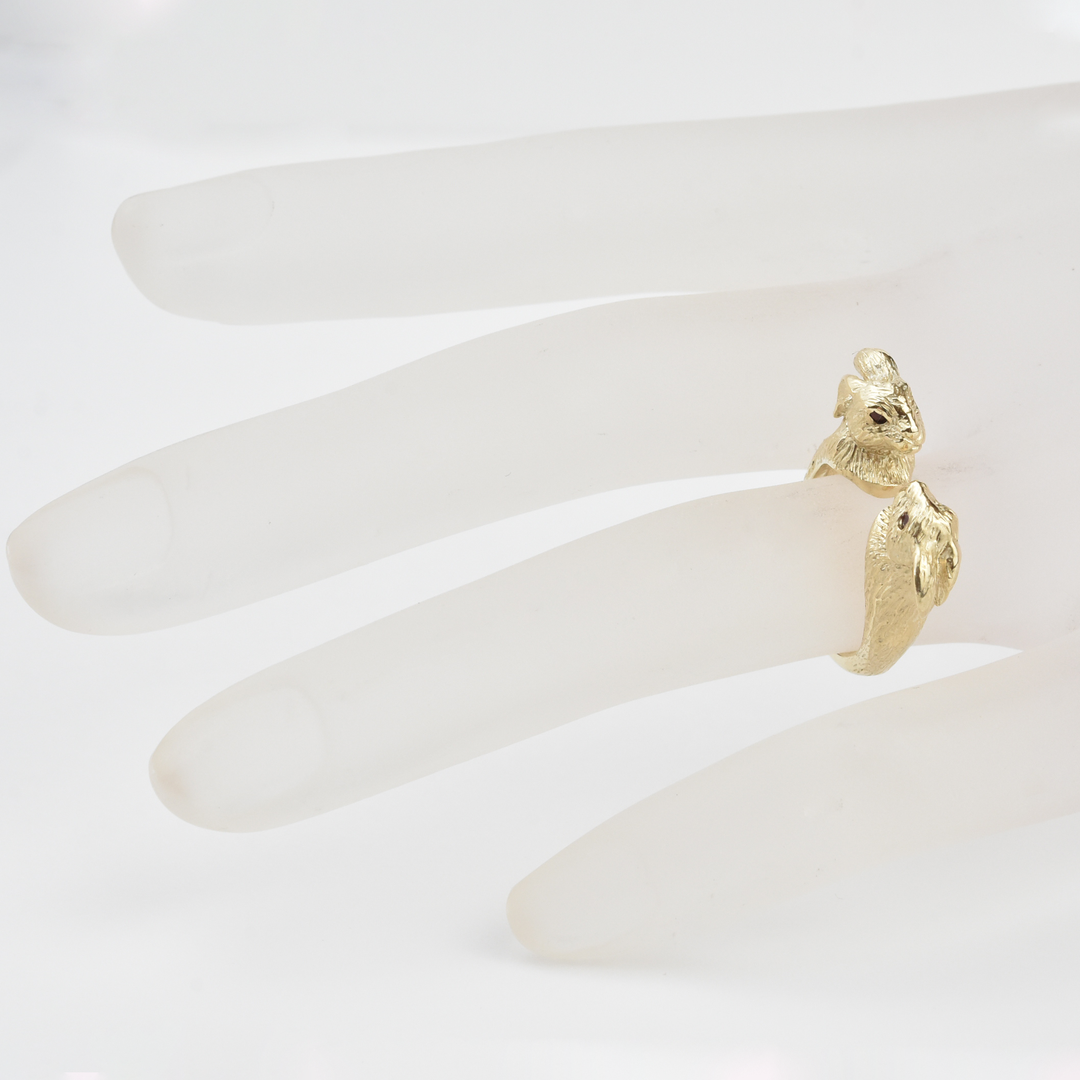 Lucky Golden Rabbits Ring in Gold with Rubies - Goldmakers Fine Jewelry
