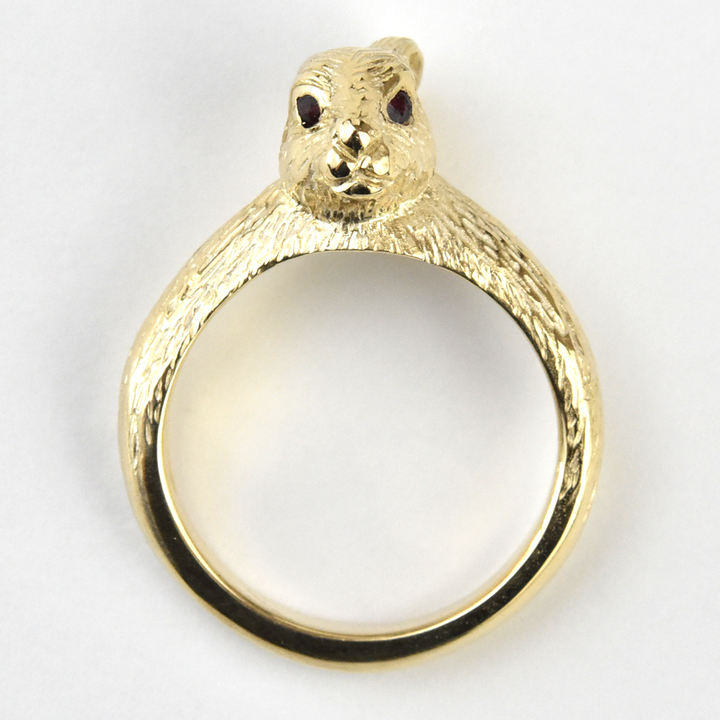 Golden Wild Rabbit Ring in Gold with Rubies - Goldmakers Fine Jewelry