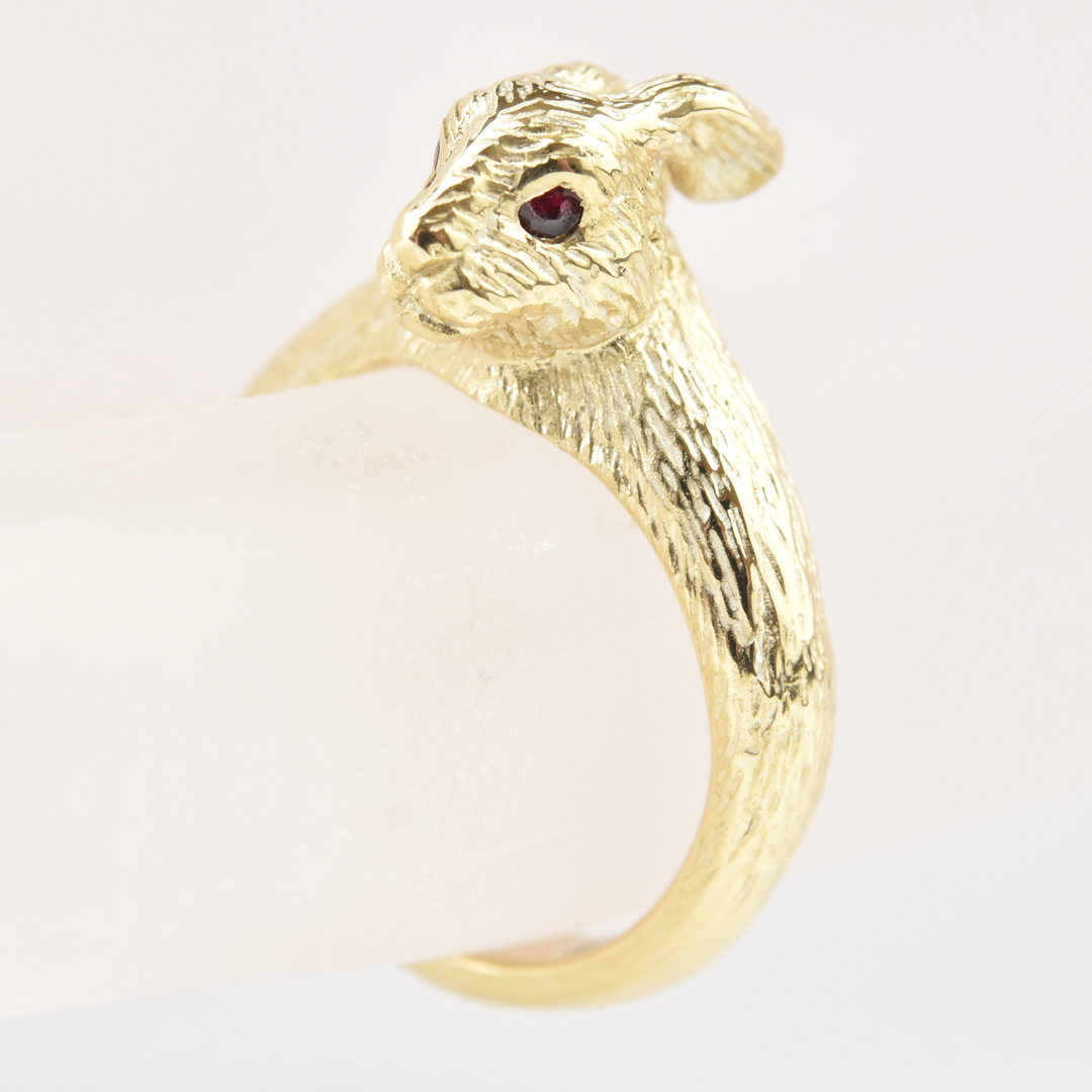 Golden Wild Rabbit Ring in Gold with Rubies Goldmakers Fine Jewelry